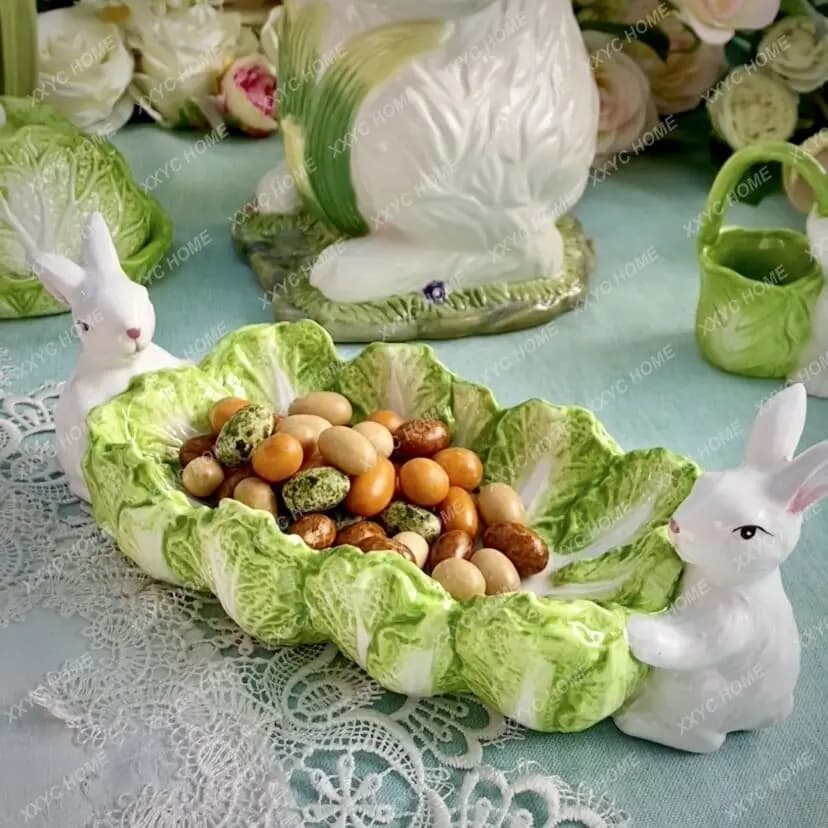 Piatto in ceramica LCeramic a forma di cavolo cinese per conigli, piatto per frutta secca, scatola per crema al burro, forchetta per frutta, barattolo, decorazione da tavola