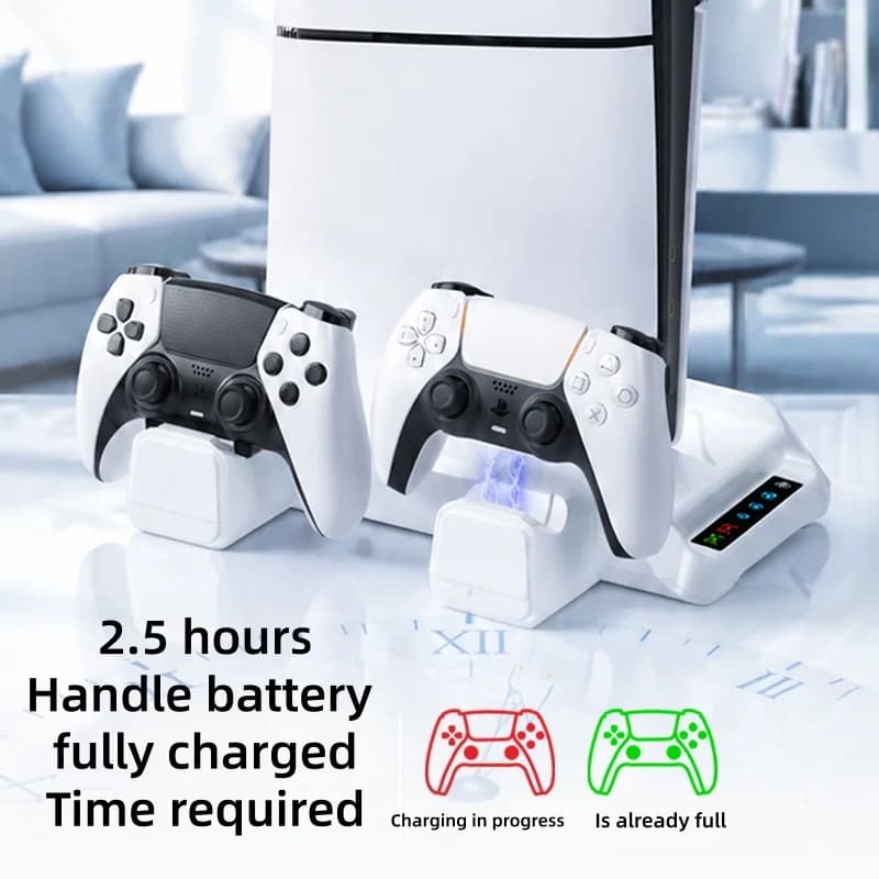for PS5/PS5 Slim/PS5 Pro Stand with Headphone Hook Cooling Stand & Controller Charging Station for PS5 With 3 Levels Cooling Fan