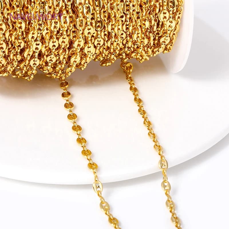 Catene all'ingrosso in metallo stile Hip Hop a chicco di caffè, placcate oro 18K, in ottone, a naso di maiale, per creazione fai da te di collane e gioielli fatti a mano