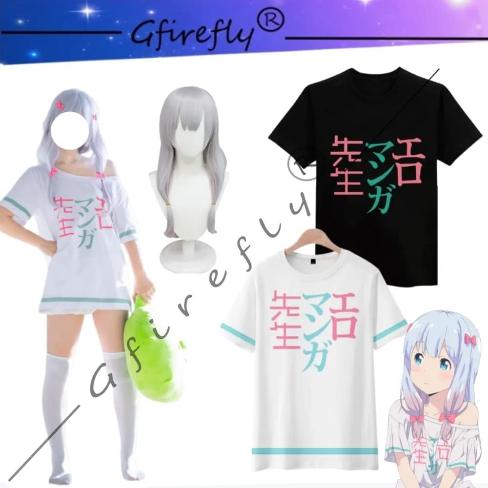 T-shirt Eromanga Sensei Izumi Sagiri a maniche corte, top estivo per cosplay con parrucca bianca e nera, outfit casual da donna adulta per Comic Con