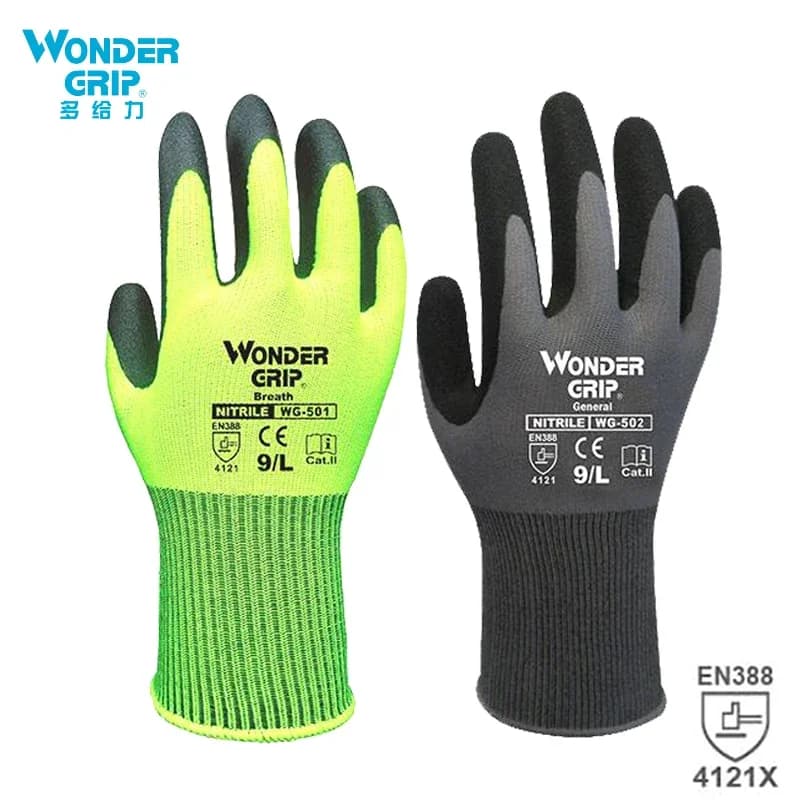 Wonder Grip guanti da costruzione idraulico Red Nylon Shell Black Nitrile Sandy Coating guanti di sicurezza sul lavoro guanti da lavoro da uomo