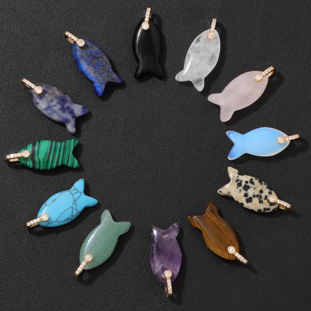 2 pezzi ciondolo in pietra a forma di pesce ametista naturale opale turchese malachite ciondoli curativi per creazione di gioielli orecchini collana fai da te