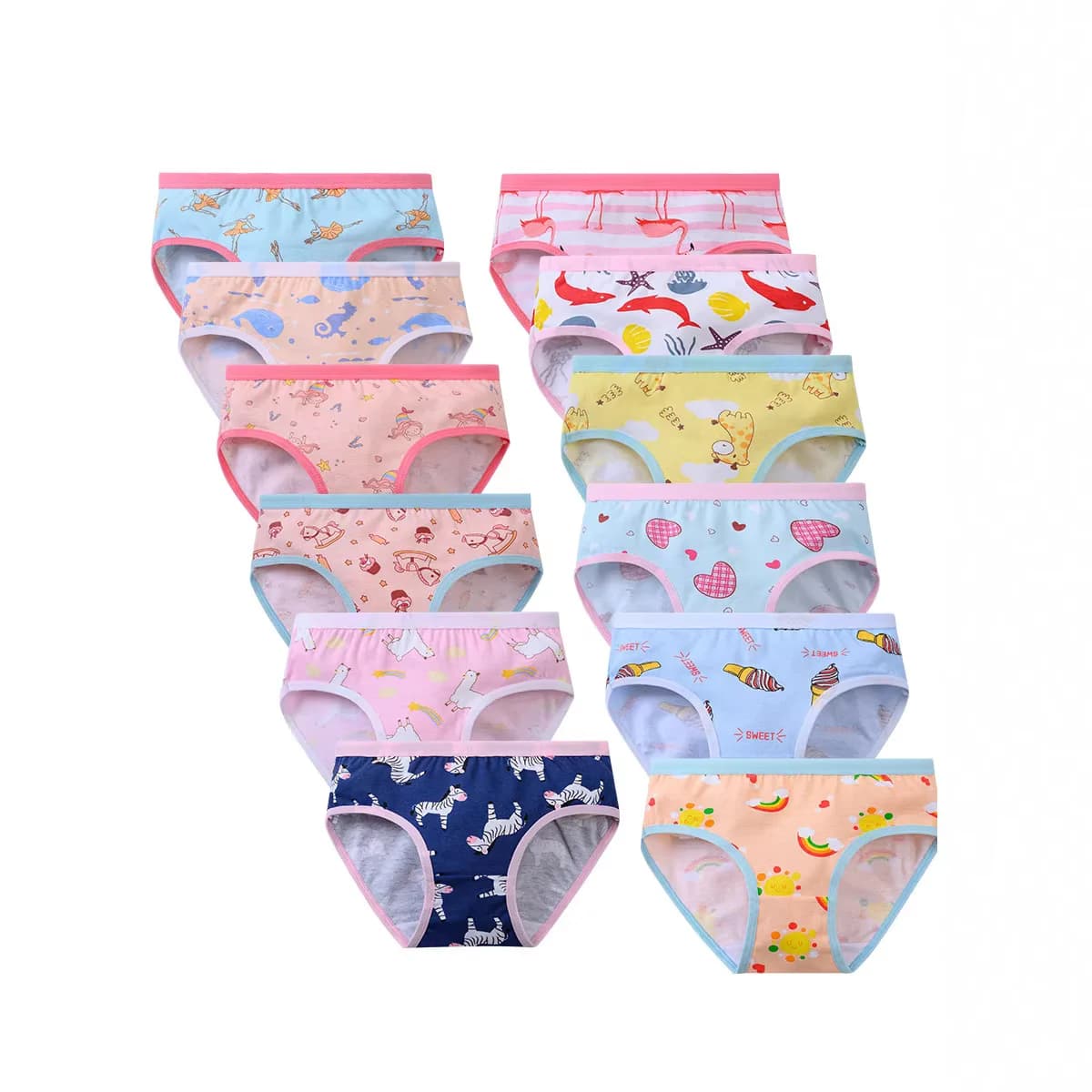 12 Pezzi di Mutandine per Bambine in Cotone, Slip Triangolari per Bambini, Slip Corti con Stampa Cartoon, Biancheria Intima per Bambini