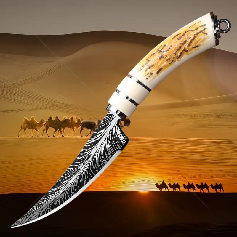 Coltello da frutta strutturato damascato Confezione regalo di fascia alta con forgiatura curva affilata Piccolo coltello portatile per rimozione ossa di frutta per bacchette di agnello