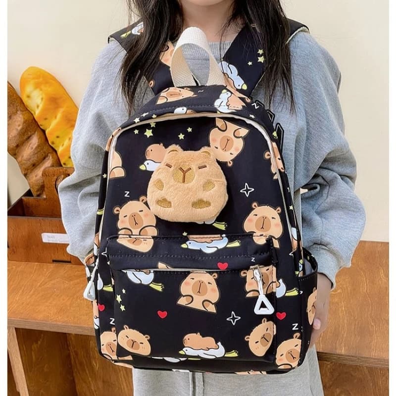Simpatico cartone animato Capybara Zaino Ciondolo in peluche Borse da scuola Borsa a tracolla per bambini Zaino per bambini della scuola materna Borsa per libri di moda