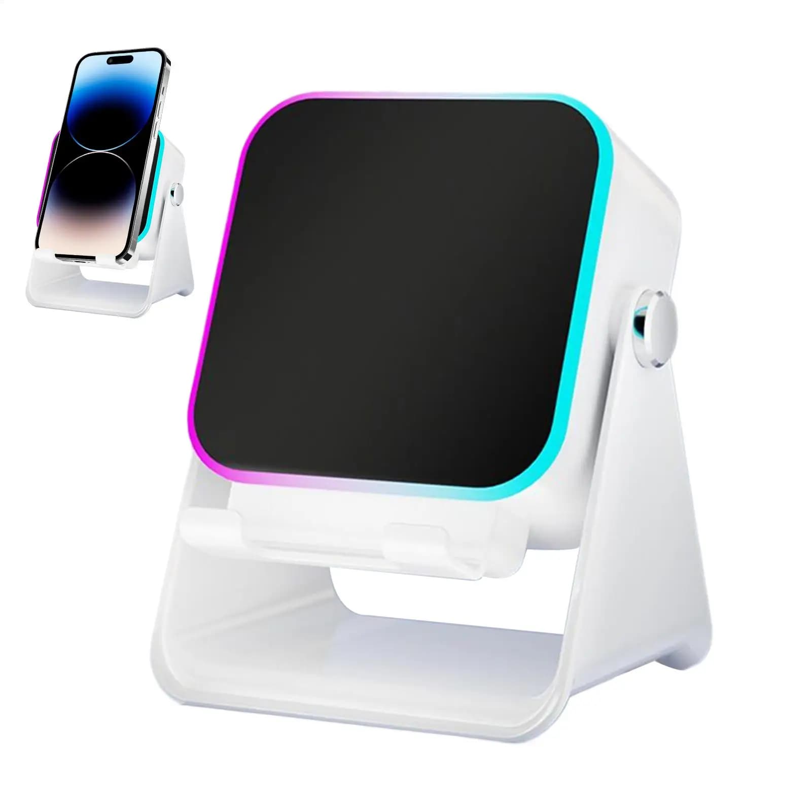 Supporto per Telefono con Altoparlante, Supporto Pieghevole per Smartphone con Luce, Caricatore Wireless 10W per Casa, Ufficio e Viaggi