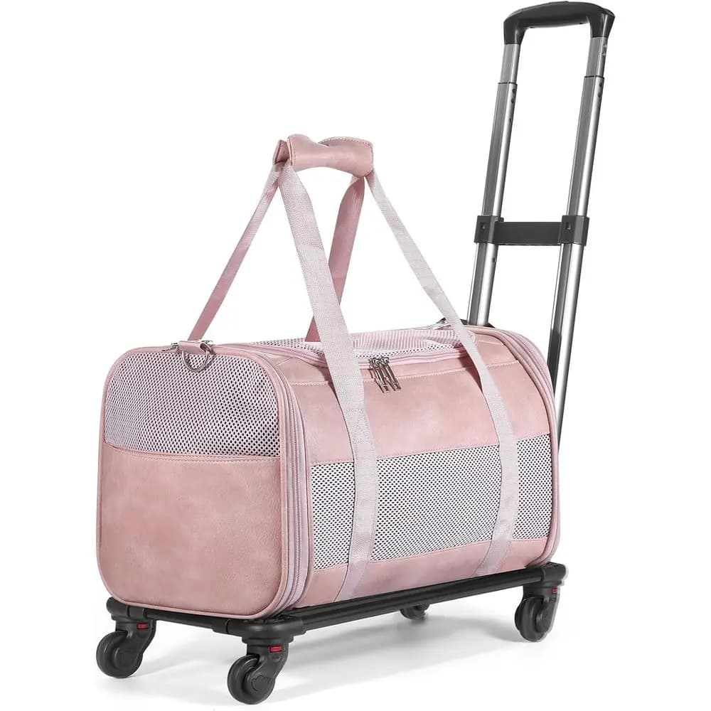 Trasportino per animali domestici approvato dalla compagnia aerea con ruote, borsa da viaggio per cani e gatti con lato morbido, piccola borsa per trasportini per animali domestici in pelle di moda premium