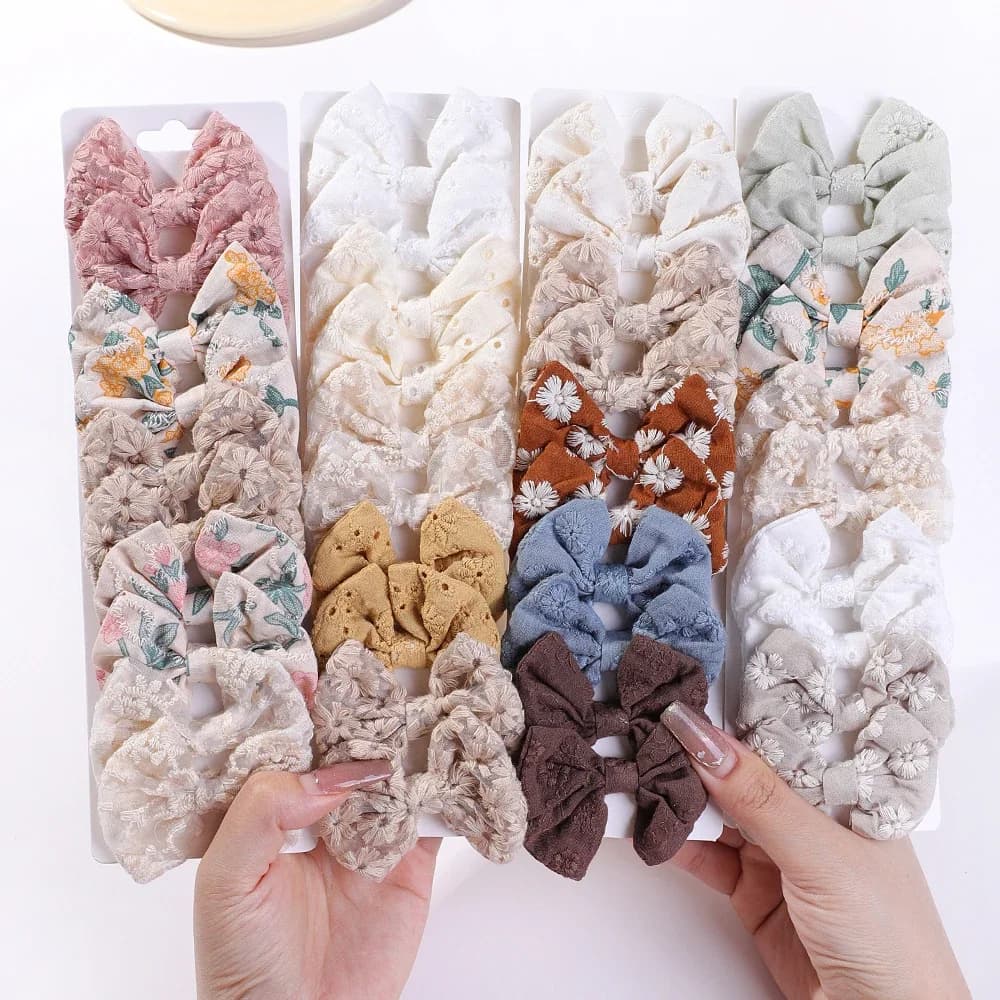 10 Pz/set Archi di Moda Hairgrips Cotone Ricamo Arco Dei Capelli Clip di Capelli per Dolce Ragazza Bambini Bella Forcelle Copricapi Set Regalo