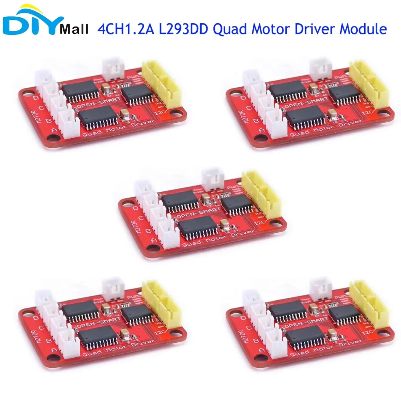 5 Pezzi Modulo Driver Motore Quad OPEN-SMART a 4 Canali 1.2A L293DD Full-Bridge per Arduino Robot Car con Ruote Mecanum
