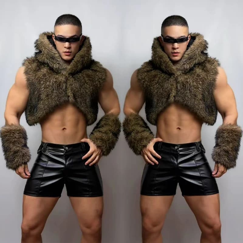 Abbigliamento per Spettacoli di Danza Gogo, Completo da Palcoscenico per Uomo, Top Soffice e Pantaloncini Neri, Abbigliamento Jazz Ds, Vestiti da Festa per Nightclub Maschili VDL5086