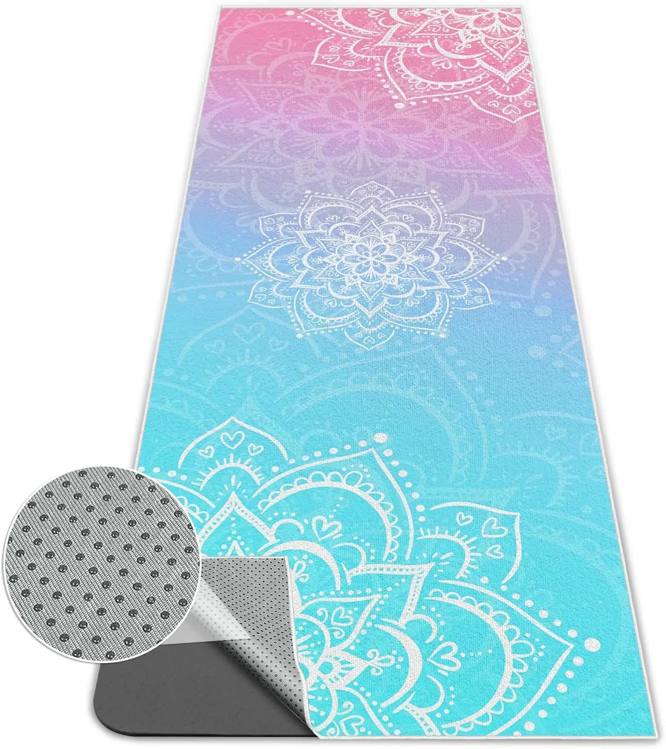 Telo Yoga Antiscivolo per Hot Yoga, Telo Assorbente per Tappetino con Elegante Sfumatura Mandala, 72 x 27 pollici, Ideale per Pilates e Allenamenti