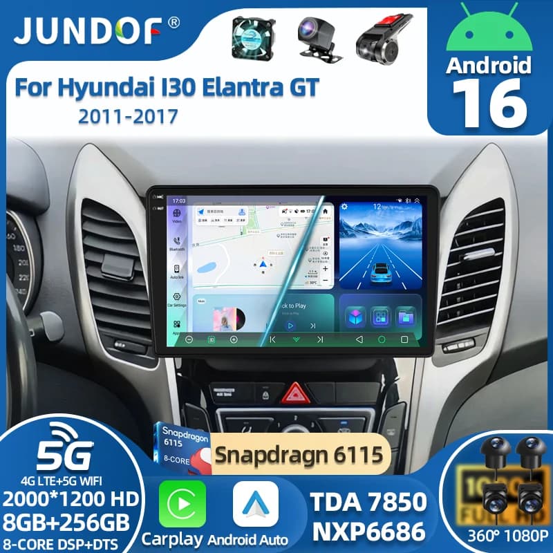 Android 16 Per Hyundai I30 Elantra GT 2012 2013 2014 2015 2016 Autoradio Android 10 Auto Carplay Navigazione GPS Senza Lettore DVD