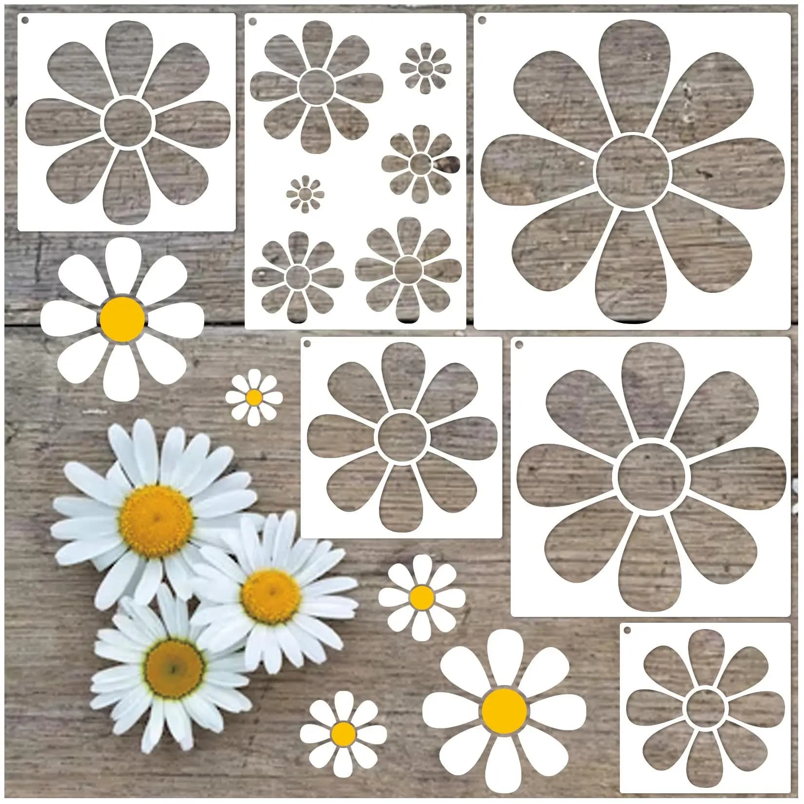 6Pcs/Set 30cm Daisy Floral Mix Size DIY Layering Stencils Wall Painting Scrapbook Coloring Embossing Album Decorative Template