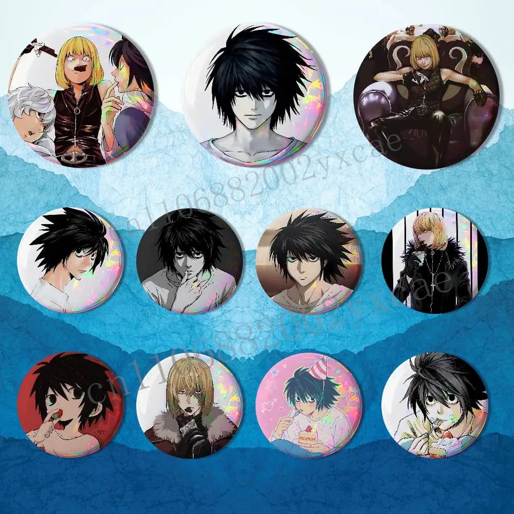 Impulse Mello Death Note insane L Lawliet Laser reflective round badges pins bag clothing decorations collectibles gifts