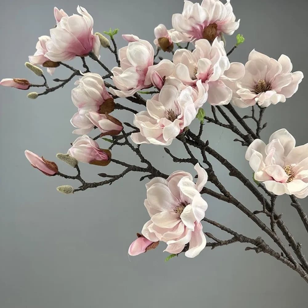 Ramo di Magnolia Artificiale a 7 Teste in PU, Fiori Finti Realistici al Tatto, Decorazione per Auditorium, Fiori Arancioni
