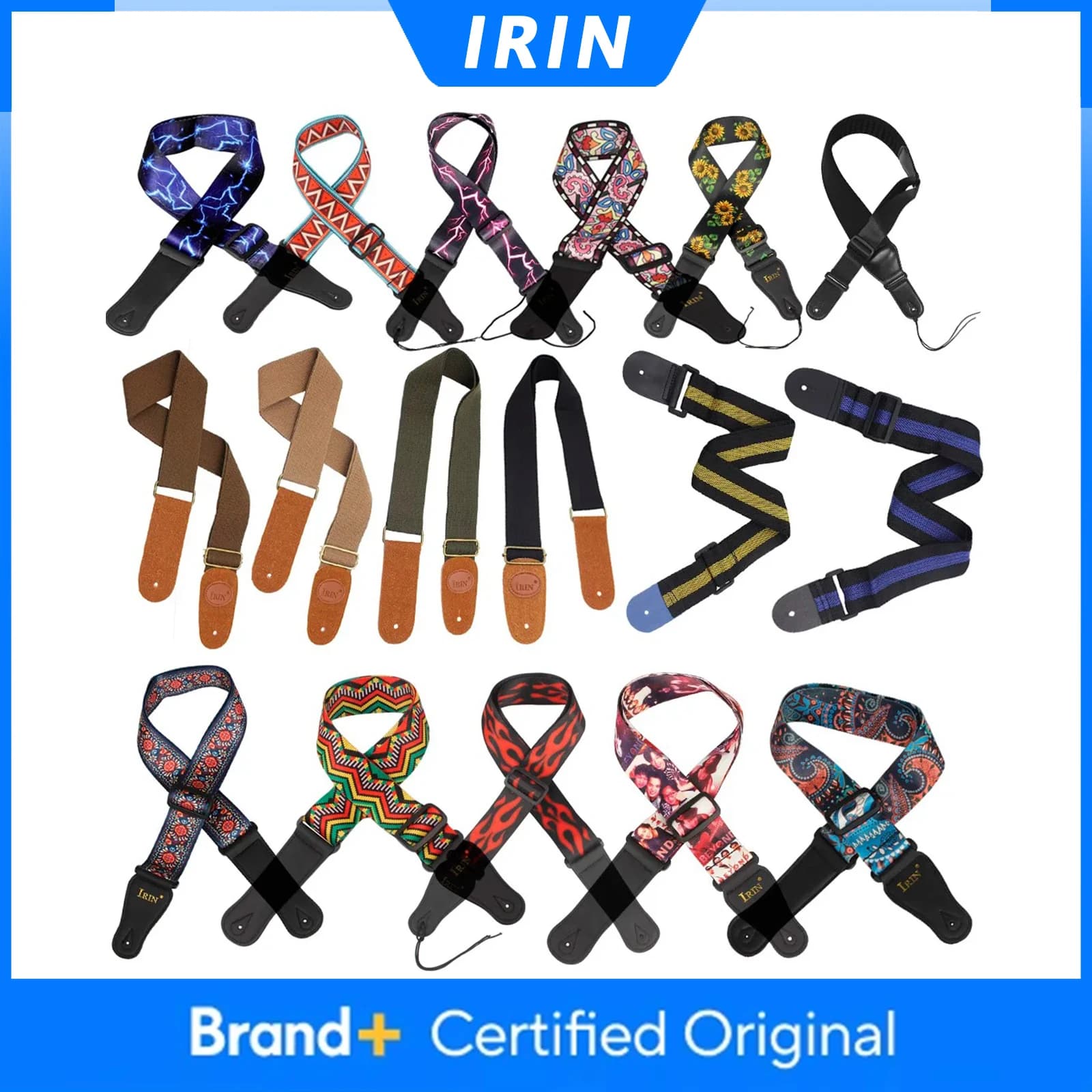 Tracolla per Chitarra IRIN Regolabile in Puro Cotone, Cinghie Multicolore per Chitarra, Basso, Acustica, Classica, Ukulele, Accessori per Chitarra