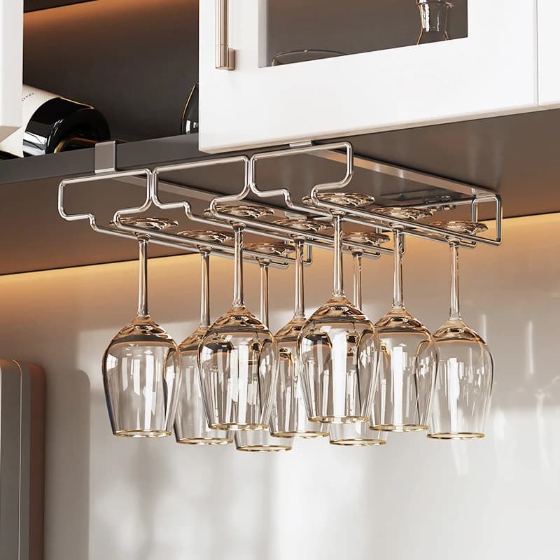 Portabicchieri per vino rosso in ferro non perforato, da appendere, con piedi alti, per bar domestico, porta bicchieri sospeso, organizer per bicchieri
