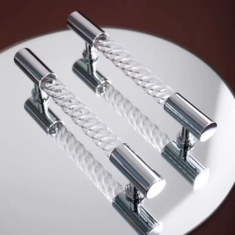 Maniglie per Mobili da Cucina Argento Lucido, Maniglie Lunghe in Ottone Massiccio, Pomelli Trasparenti in Acrilico per Armadi e Cassetti