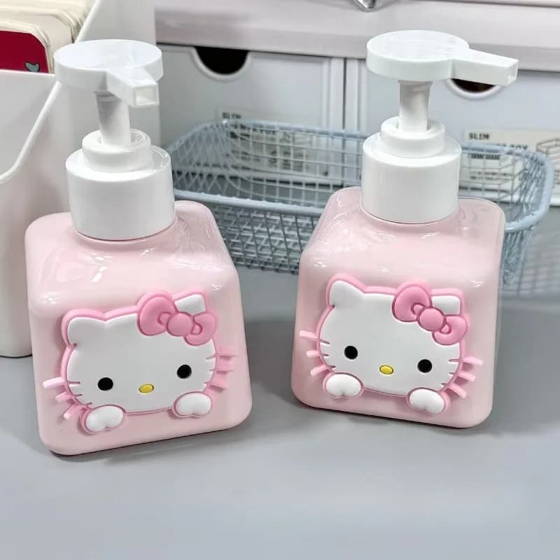 Flacone Vuoto Kawaii Hello Kitty con Erogatore a Pressione per Gel Doccia, Lozione, Sapone Liquido per Uso Domestico