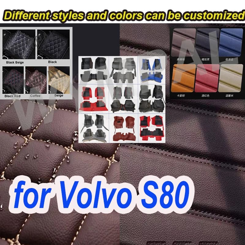 LUXURI Tappetini per auto per Volvo S80 2006 ~ 2016 MK2 Tappetino in pelle Parte interna dell'automobile Tappeto di lusso Tappetino protettivo Tappeto