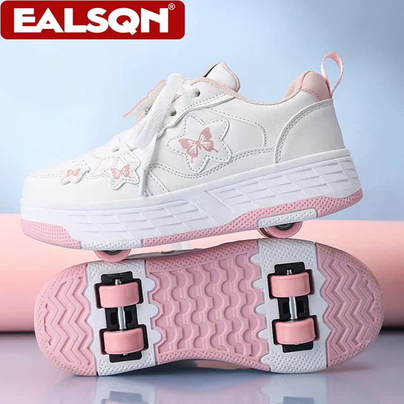 Scarpe da passeggio a 4 ruote con motivi a farfalla, scarpe da ginnastica sportive da esterno per bambini, pattini a rotelle per ragazze adolescenti, intrattenimento