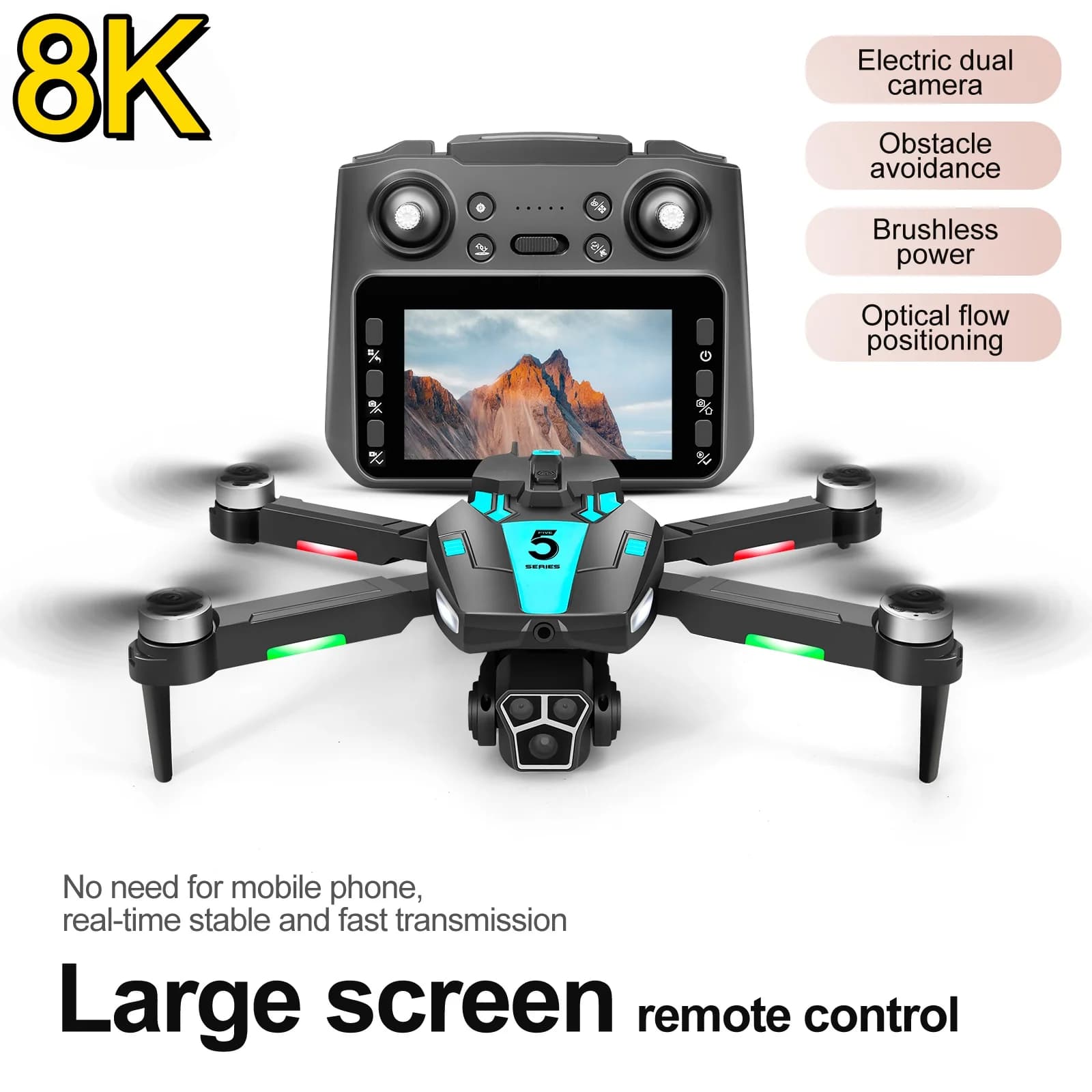 Drone senza spazzole con fotocamera HD 8K Evitamento intelligente degli ostacoli 360 Rotolo Posizionamento del flusso ottico Giocattoli quadricottero per aerei RC