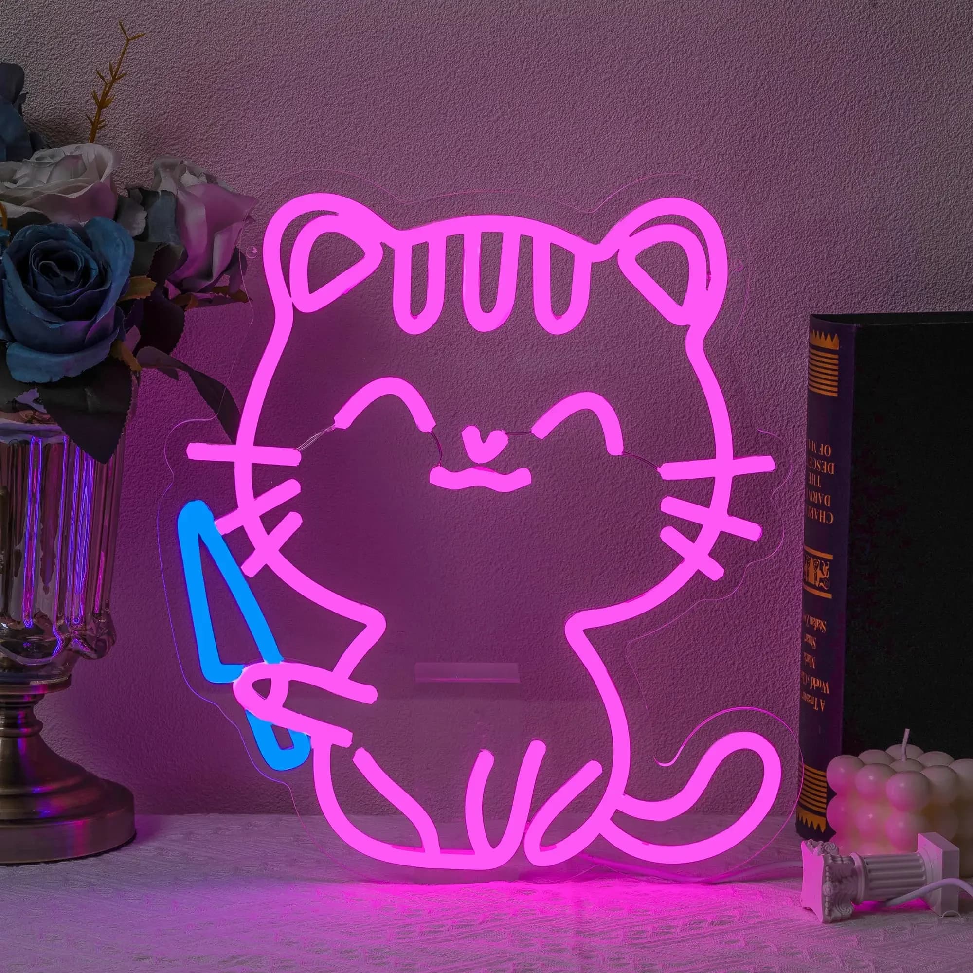 Insegna al neon a LED con coltello per gatti Insegna al neon dimmerabile USB per sala da gioco Camera da letto Bar Soggiorno Decorazione da parete regalo per feste di compleanno