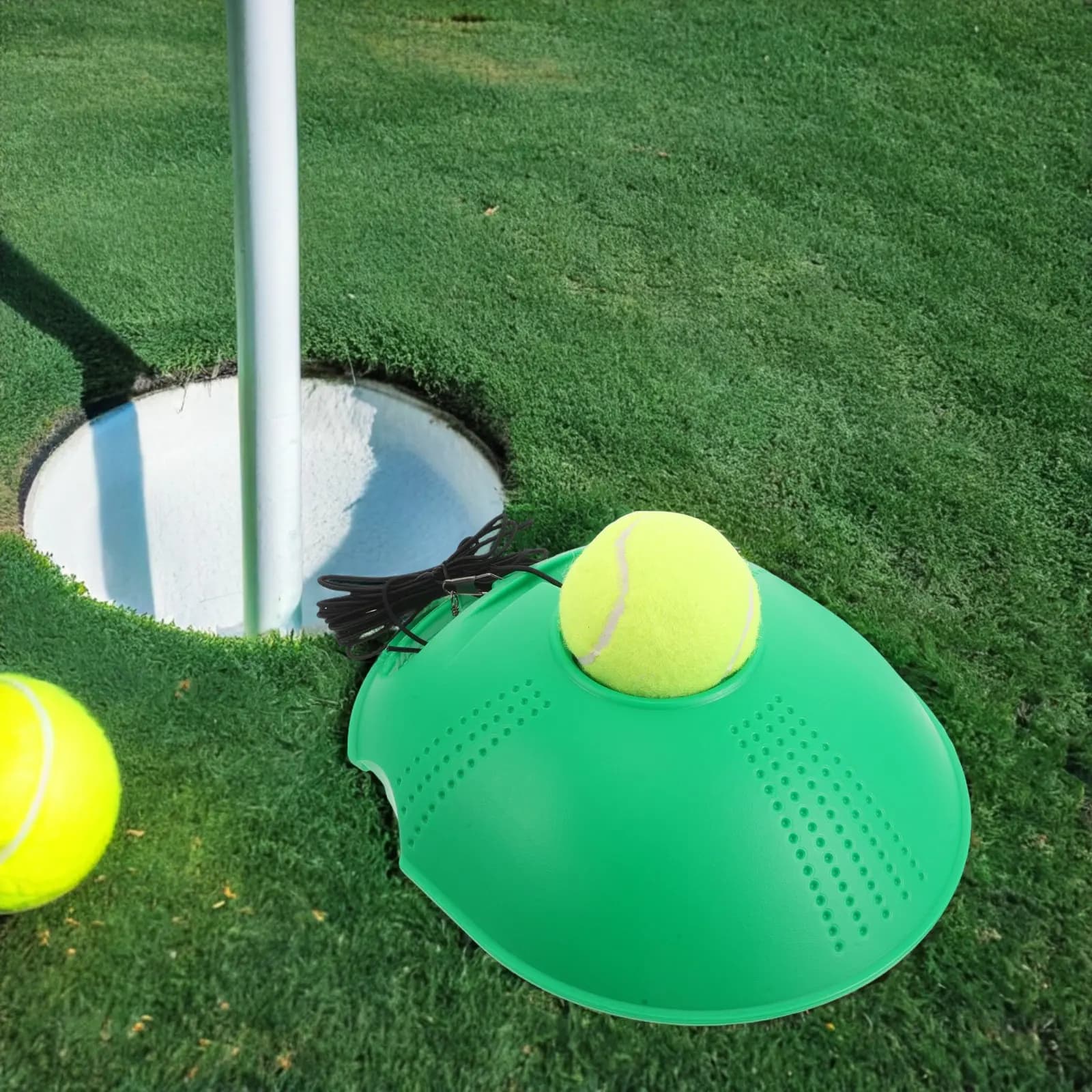 Set di Attrezzatura per Allenamento Tennis Portatile con Base e Palla Elastica per Pratica Autonoma