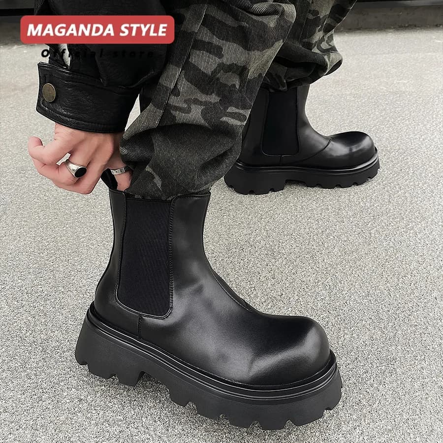 Nuovi stivali in pelle da uomo con suola spessa e rialzo di 6 cm, stile britannico, stivaletti Chelsea alti.