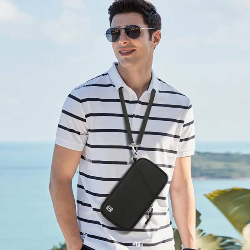 Travel Wallet Passport Card Holder Crossbody Shoulder Organizer Bag Abroad Ticket Document Protection Cover Hanging Neck Pouch