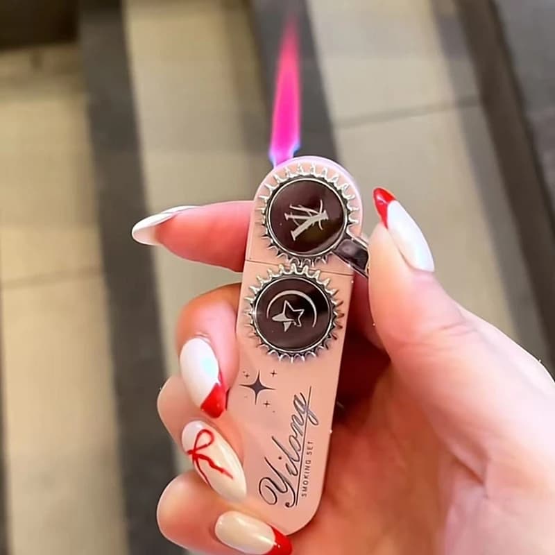 Light Luxury High-end Design Rocker Arm Inflatable Lighter Windproof Direct Spray Flame Outdoor Portable Lighter Smoking Gift