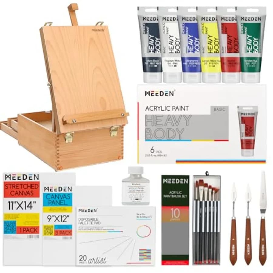 Acrylic Painting with:44 Pcs Supplies Painting Kit with Tabletop for Adults - 6 Acrylic Paints, Paintbrushes, Canvas, Palettes