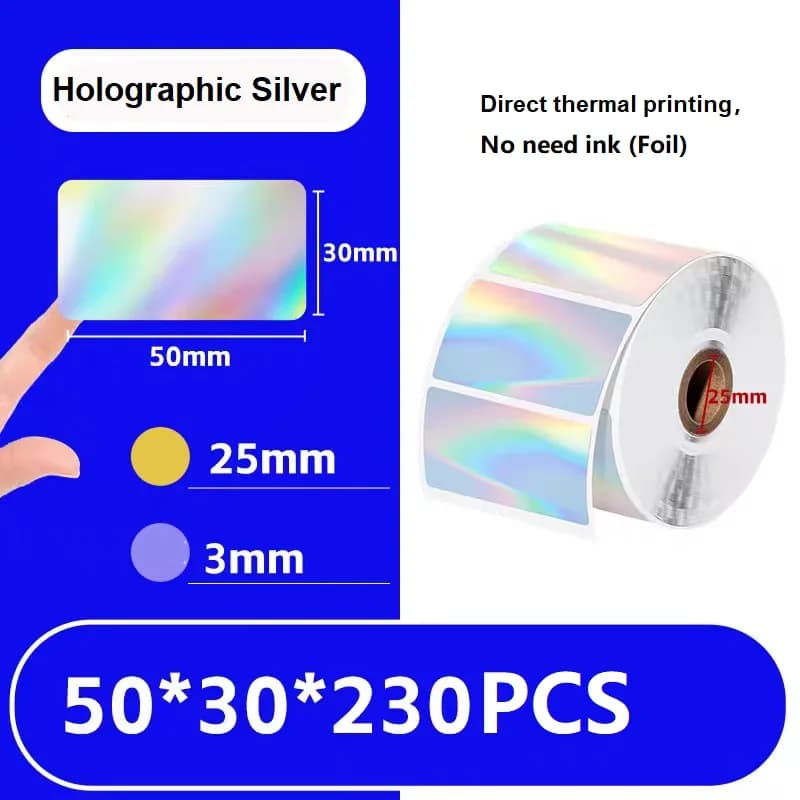 Holographic Silver Thermal Labels 30 40 50 Blank Printable Thermal Laser Self-Adhesive Labels Color Circular Thank-You Stickers
