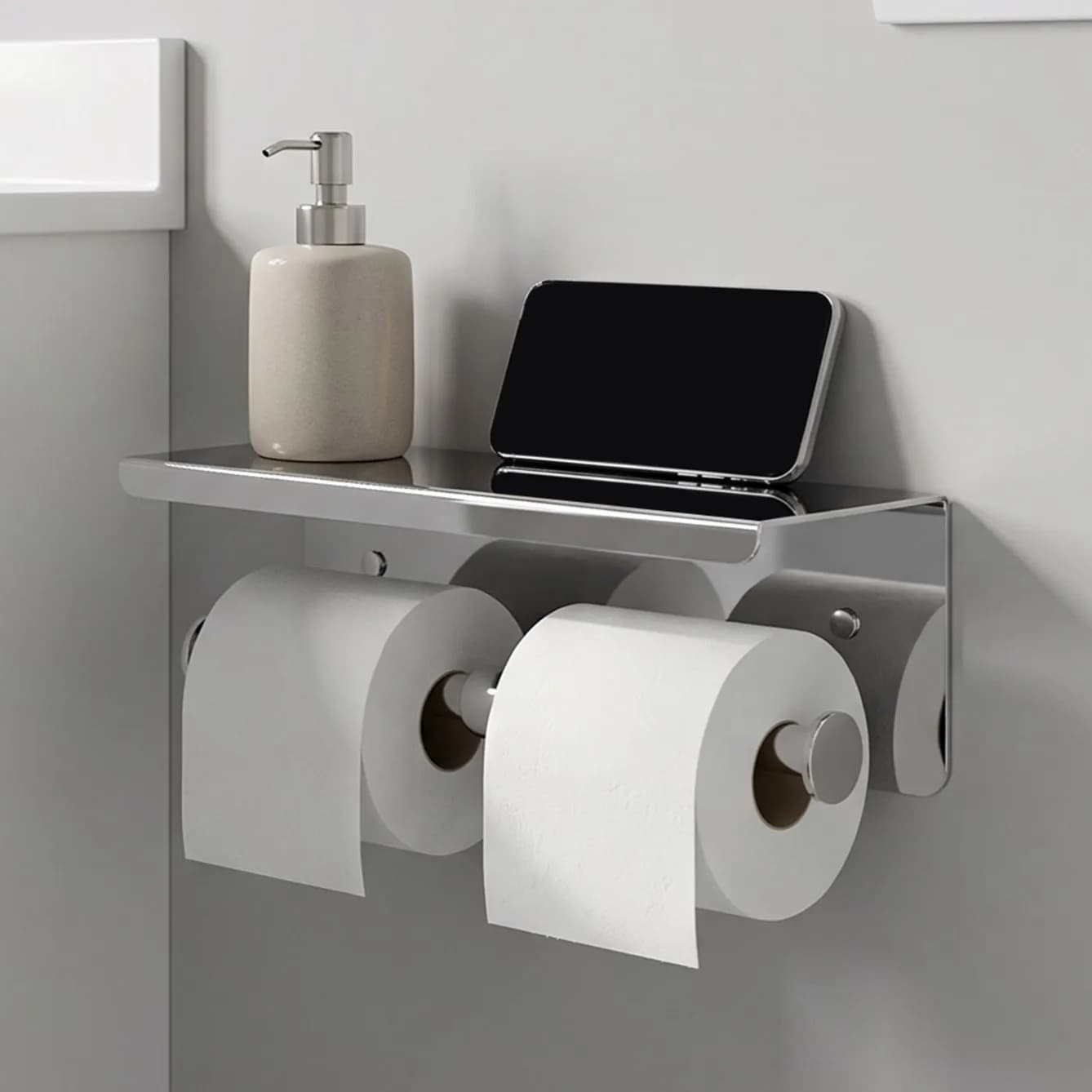 No Drilling Stainless Steel Toilet Paper Holder Adhesive Wall Mount Tissue Towel Roll Dispenser for Bathroom Kitchen