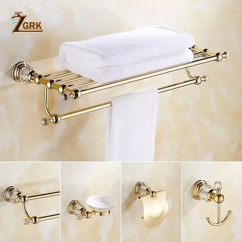 ZGRK Set di accessori per il bagno classico Accessori da bagno in oro lucido Portasciugamani a parete Porta carta Portasciugamani Portasapone