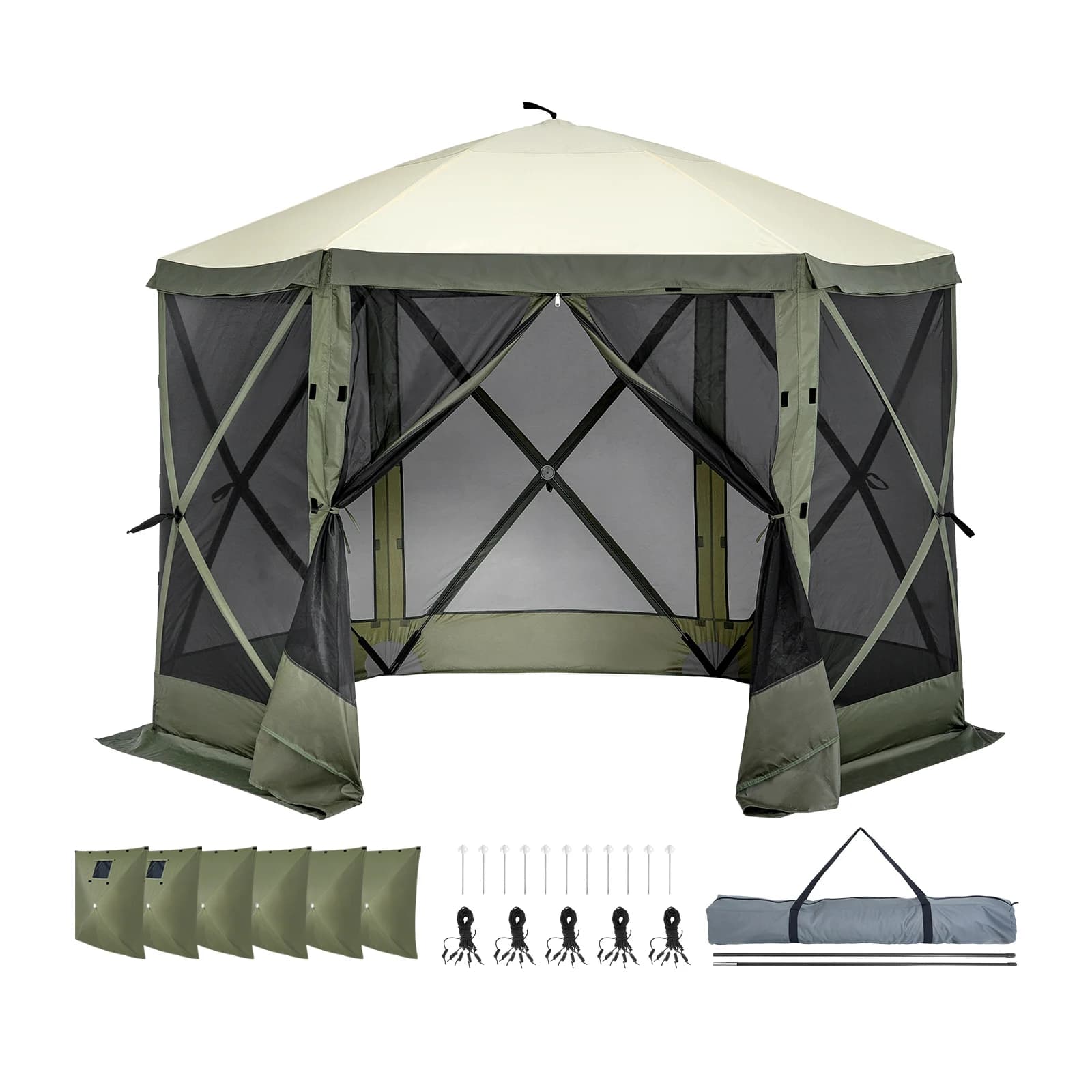 SucceBuy Pop-up gazebo Tent Pop-up Screen Tent 6-sided sunscreen with 6 removable windscreens for privacy and mesh windows