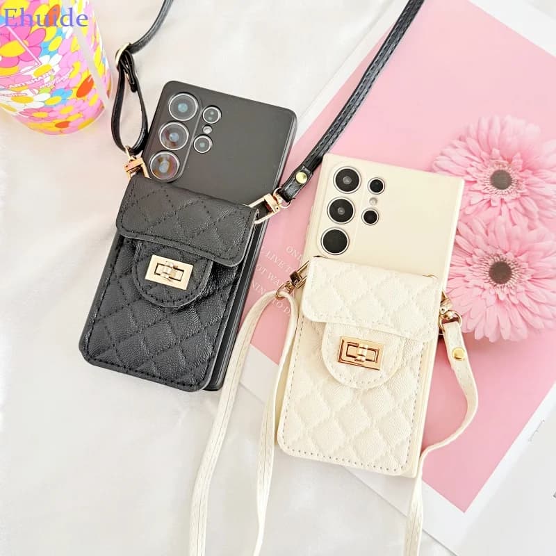 Custodia a Portafoglio con Laccetto per Samsung Galaxy S26 Ultra S25 FE S24 Plus S23 S22 S21, Cover a Tracolla in Pelle Lusso Stile Vintage