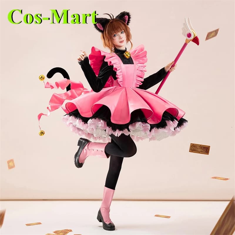 Cos-Mart Anime Cardcaptor Sakura KINOMOTO SAKURA Cosplay Costume Sakura Dress Pink Combat Uniform Role Play Clothing New