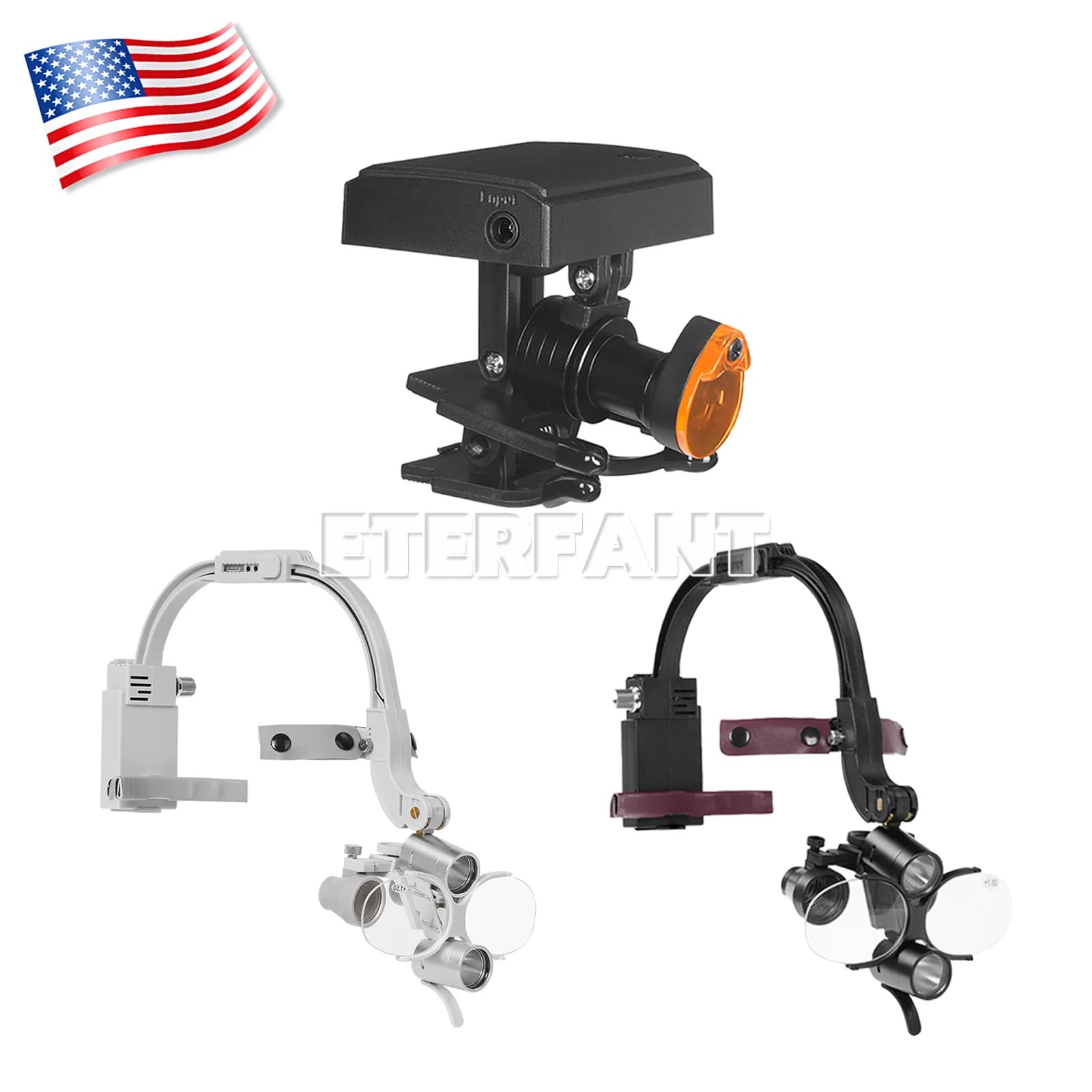Occhiali Binoculari Chirurgici Dentali 3.5X-420mm con Luce Frontale LED 5W, 2 LED/5W con Filtro