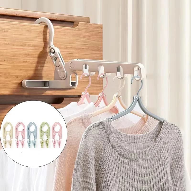 5-hole folding clothes hanger, suitable for travel, RV and business trips (comes with 5 folding clothes hangers with clips)