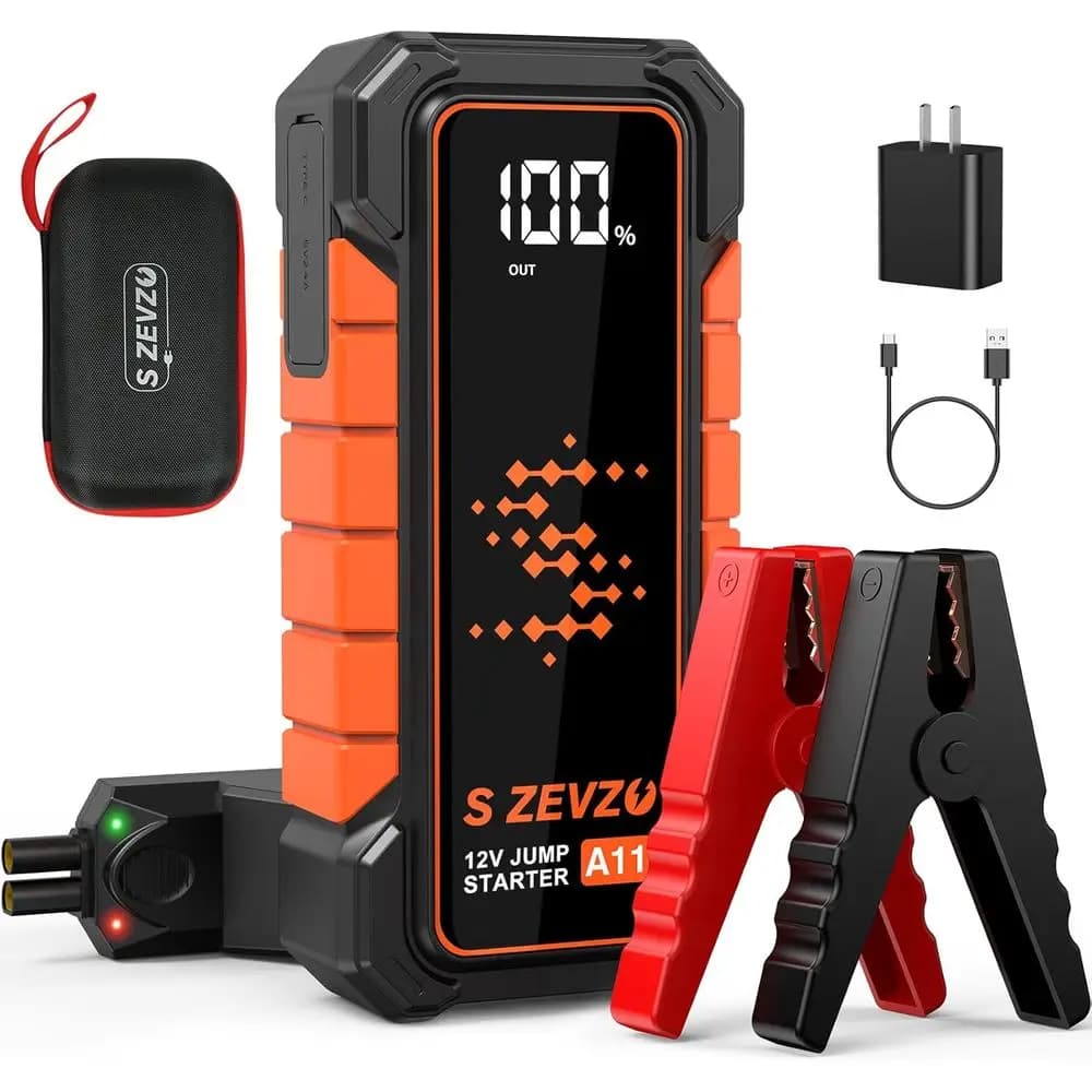 Avviatore d'emergenza portatile 5000A per motori a benzina da 10.0L e diesel da 7.0L con batteria al litio da 12V, USB, display LCD, torcia e borsa per il trasporto