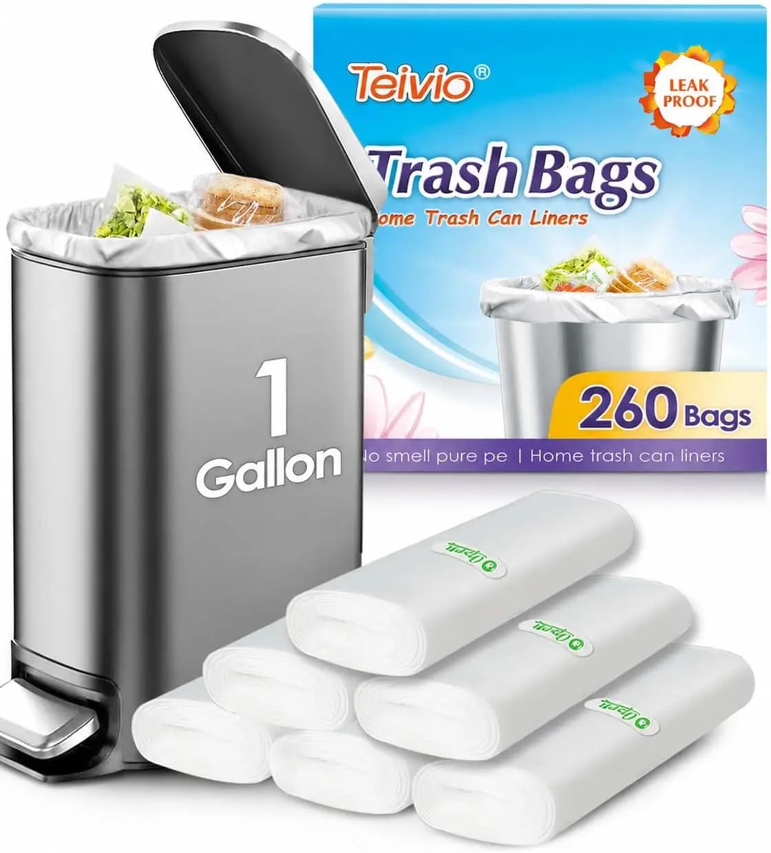 1 Gallon 260 Counts Strong Clear Trash Bags Garbage Bags,Mini Waste Basket Liners,Tiny Bathroom Trash Can Bin Liners,Small Plast