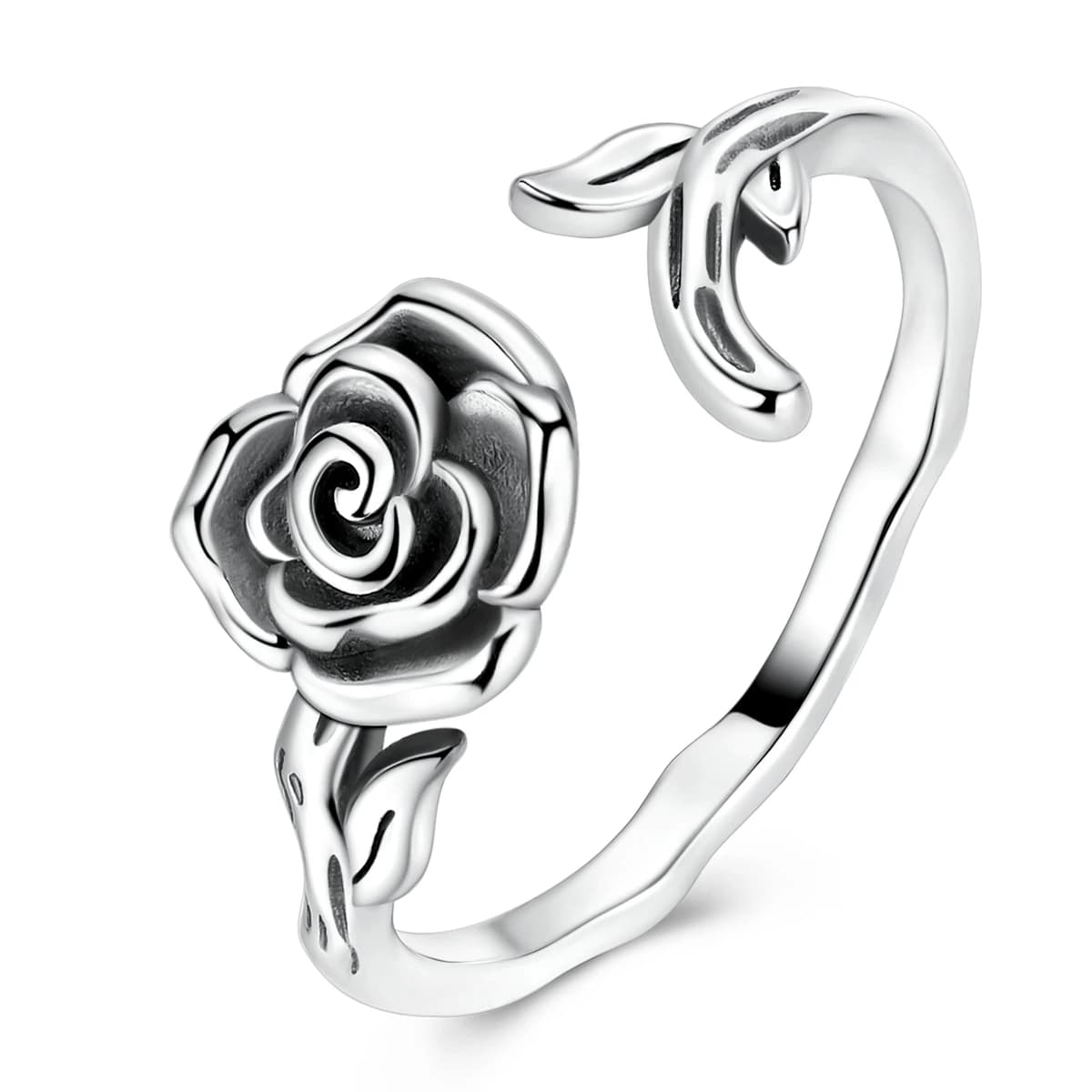 Anello Regolabile in Argento Sterling 925 con Rosa Romantica per Donne, Gioiello Carino per Uso Quotidiano e Regalo
