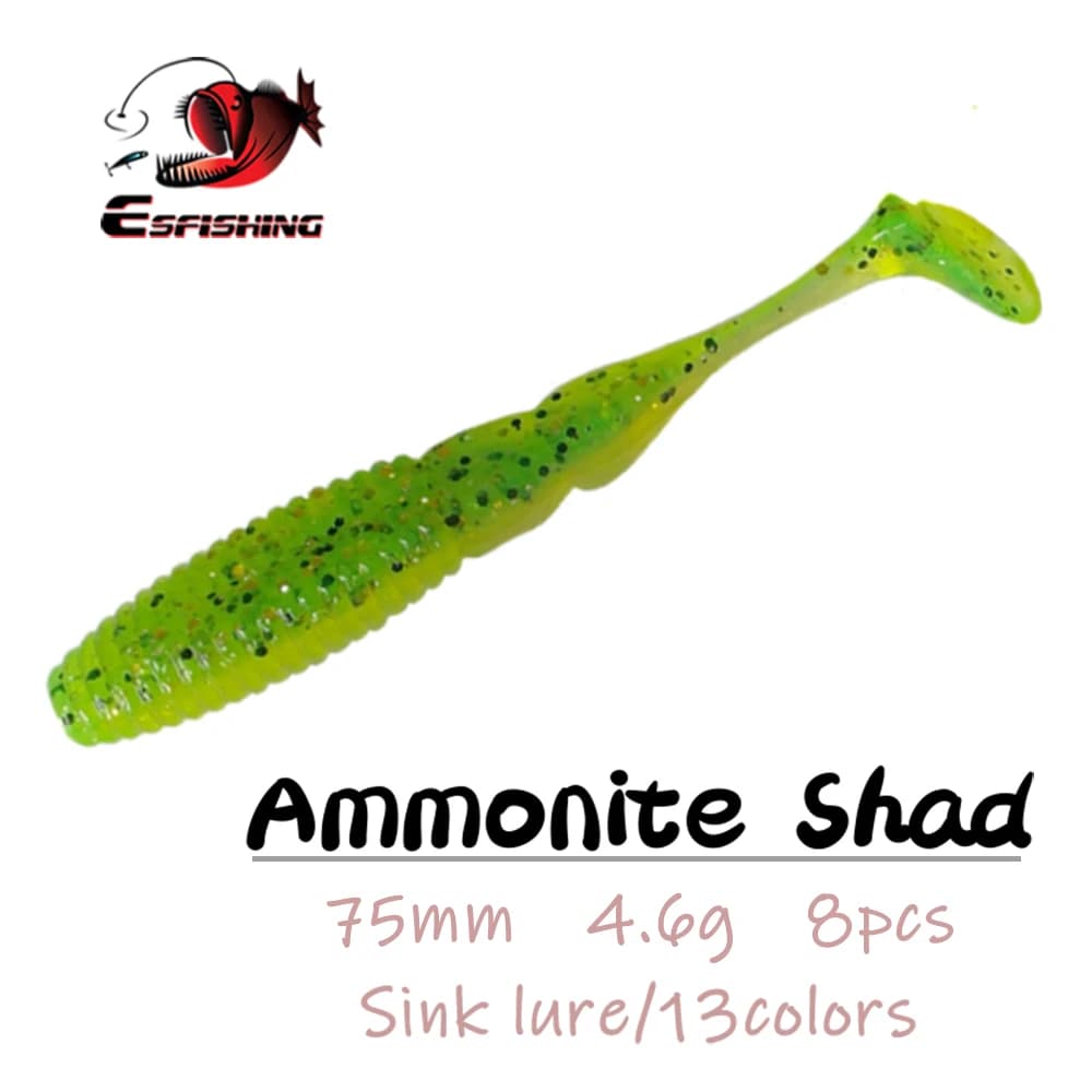 ESFISHING Plastica Morbida Esca In Silicone Ammonite Shad 75mm 4.6g Per Luccio Bass Pesca Richiamo di Pesca Artificiale Attrezzatura