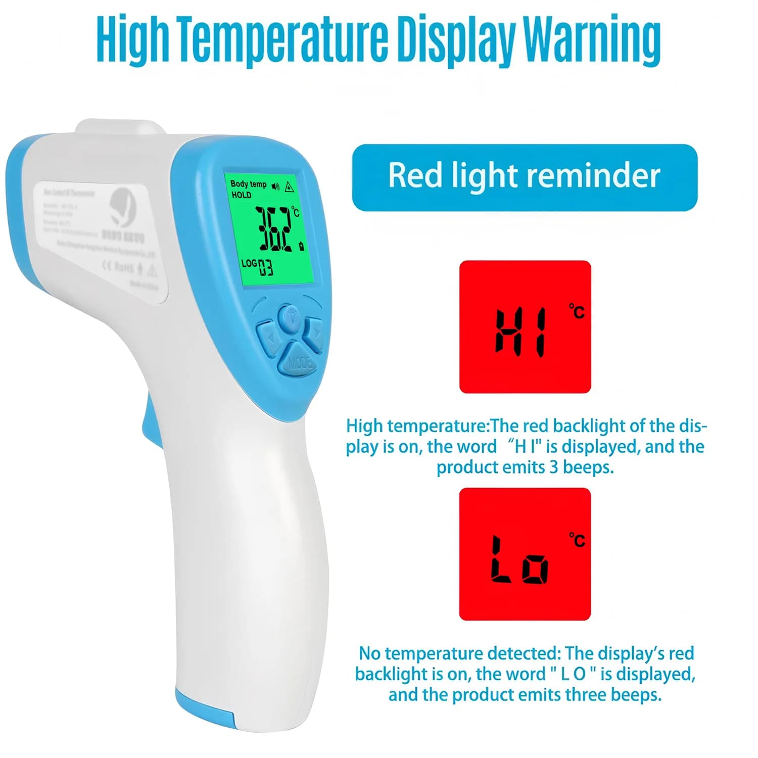 Termometro frontale digitale a infrarossi senza contatto con LED per la misurazione della temperatura corporea per adulti e bambini