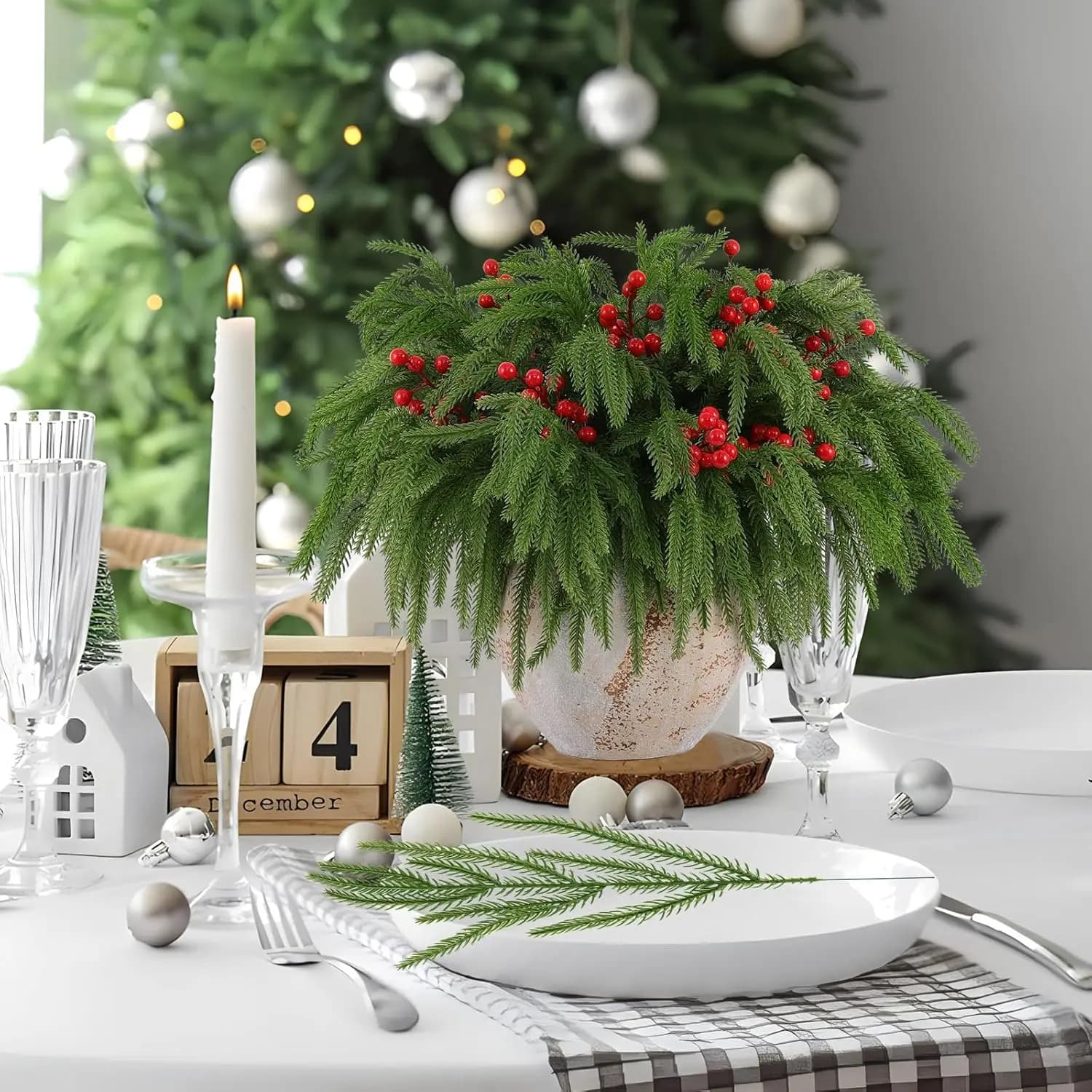 12/24pcs Artificial plant Pine Needles Decor Home Room Festival Outdoor Garden Halloween Christmas Tree Wreath Accessories Gifts