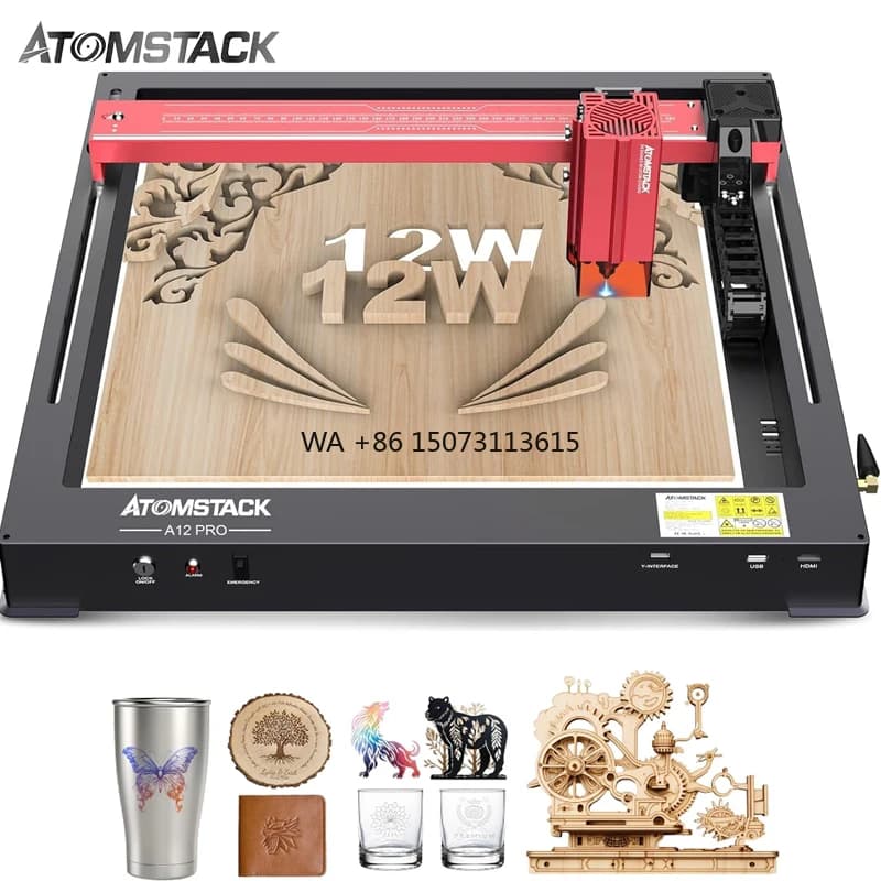 Atomstack A12 X12 Pro 50W Wifi Smart Control Taglio CNC Granito Metallo Dog Tag Vetro Stampa 3D Macchina per incisione laser