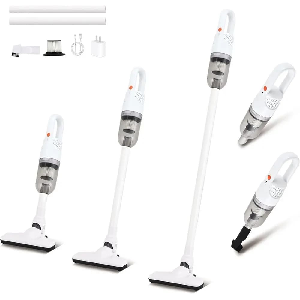 Aspirapolvere Portatile Ultra Leggero 6-in-1 per Casa e Auto, Ideale per la Rimozione dei Peli di Animali Domestici (Bianco Senza Fili)