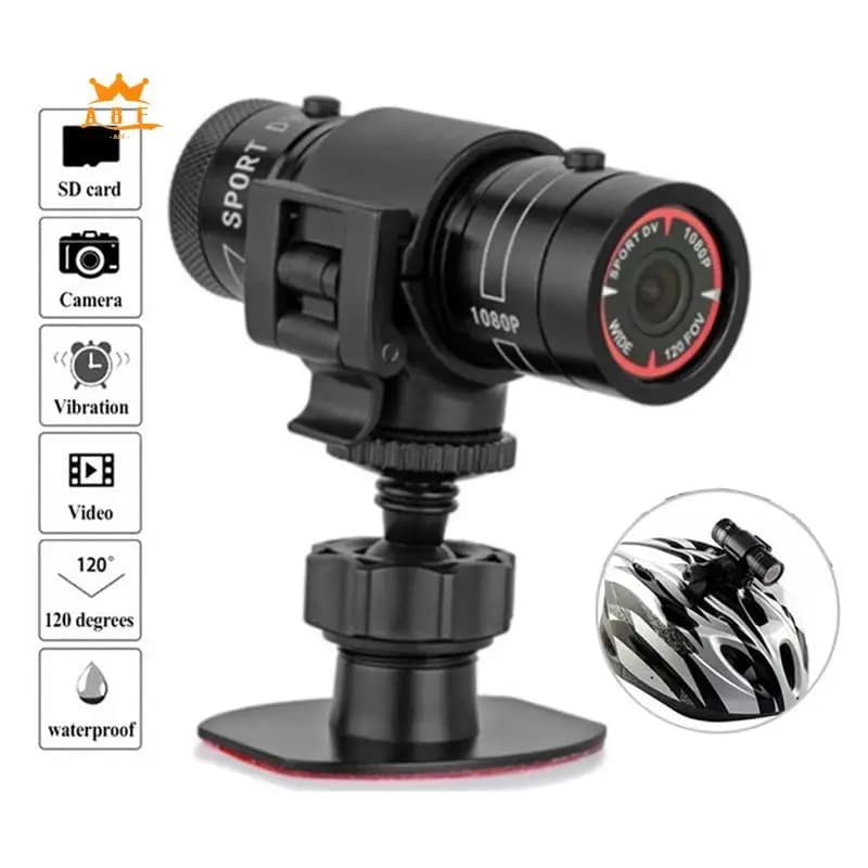 A08E-F9 Mini telecamera sportiva 1080P 200W Guida all'aperto Casco da motociclista Sport DV Videocamera Video Telecamera da bicicletta impermeabile