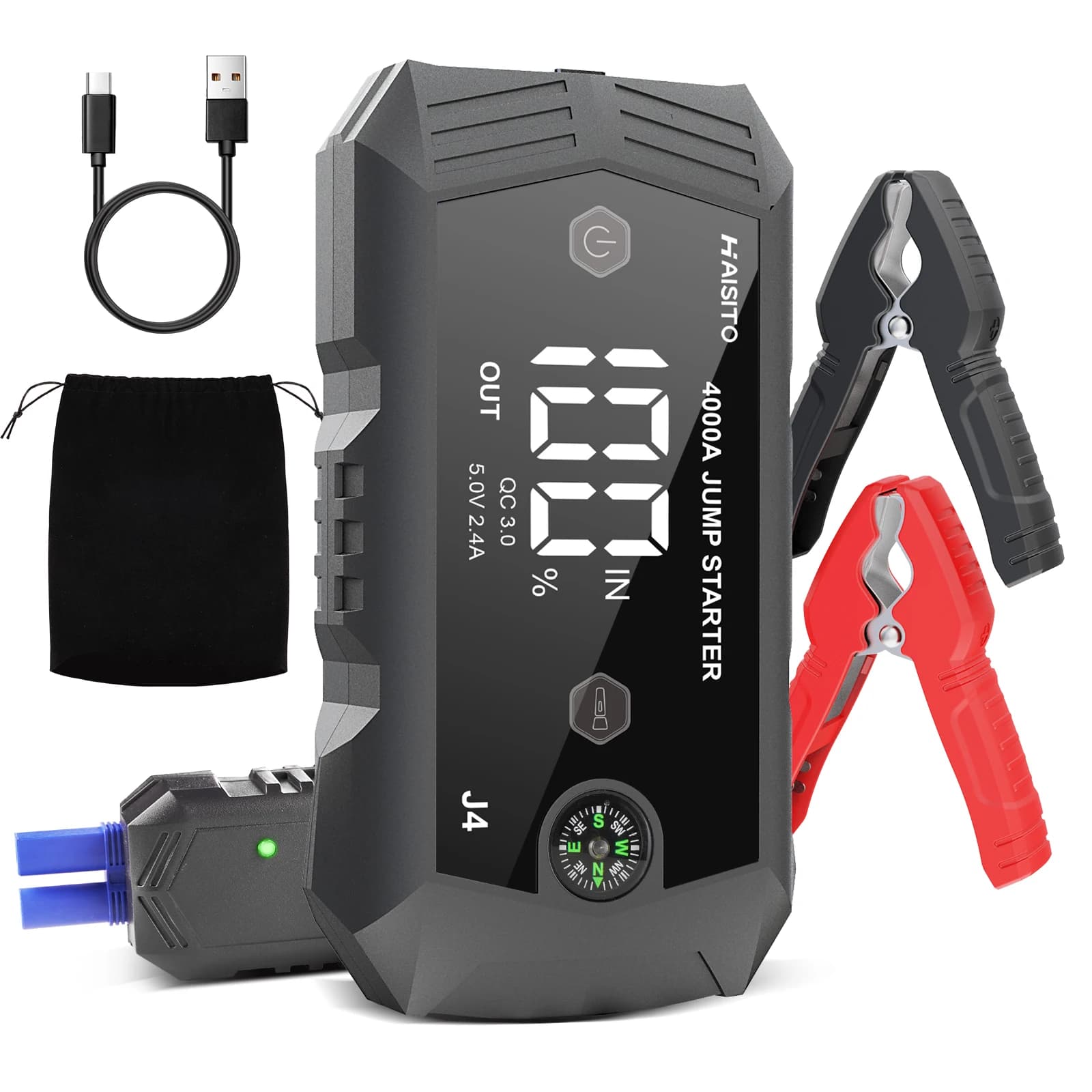 Avviatore di emergenza per auto 12V + Power Bank da 10000 mAh 4000A Batteria automatica Illuminazione a LED di emergenza Avviamento per batteria per auto 12V